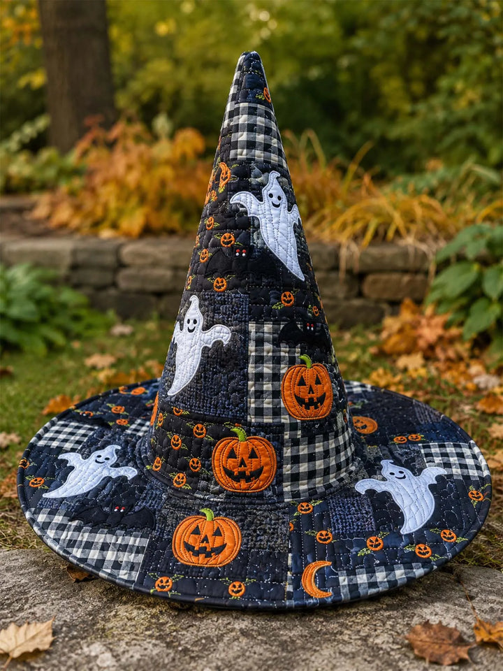 Fantômes et citrouilles – Chapeau de sorcière matelassé décoratif