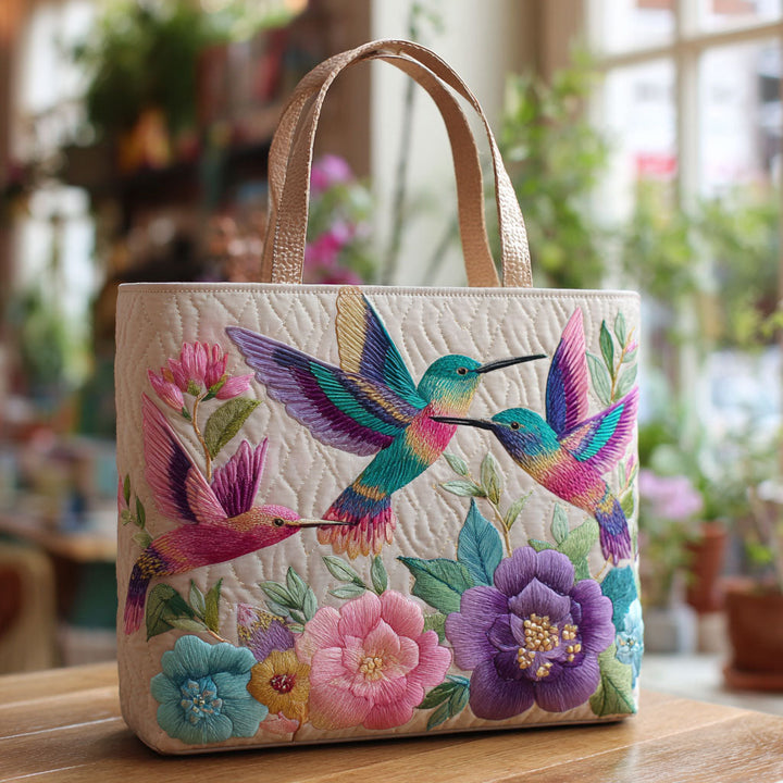 Colibri au jardin pastel – Sac fourre-tout matelassé