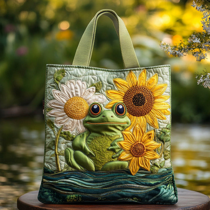 Grenouille verte et tournesols – Sac fourre-tout matelassé
