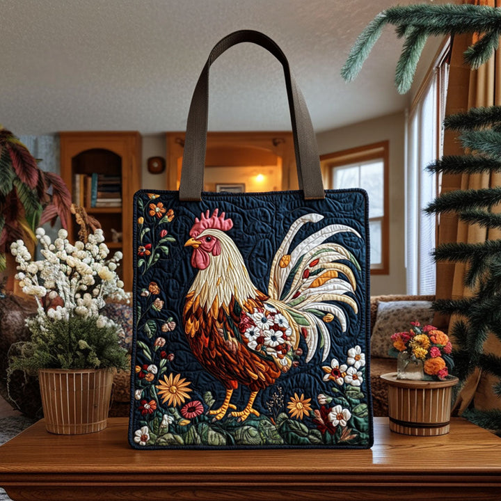 Coq fleuri sur fond marine – Sac fourre-tout matelassé