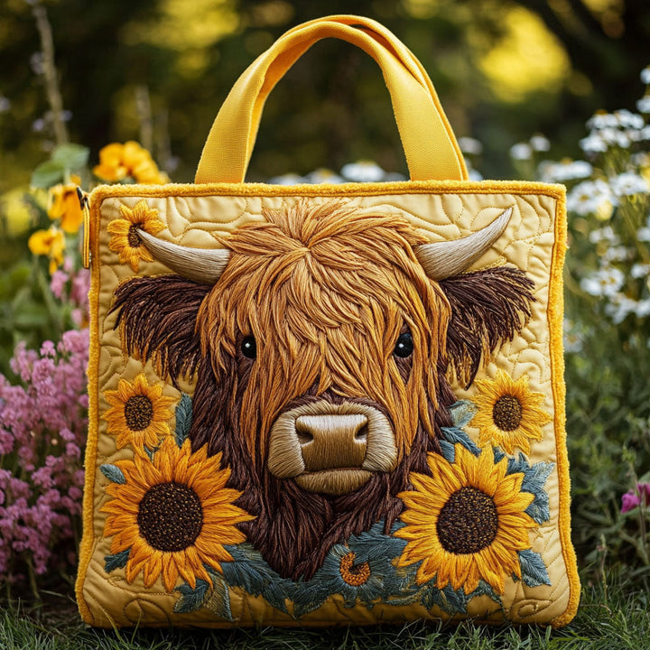 Vache Highland sur fond jaune soleil – Sac fourre-tout matelassé