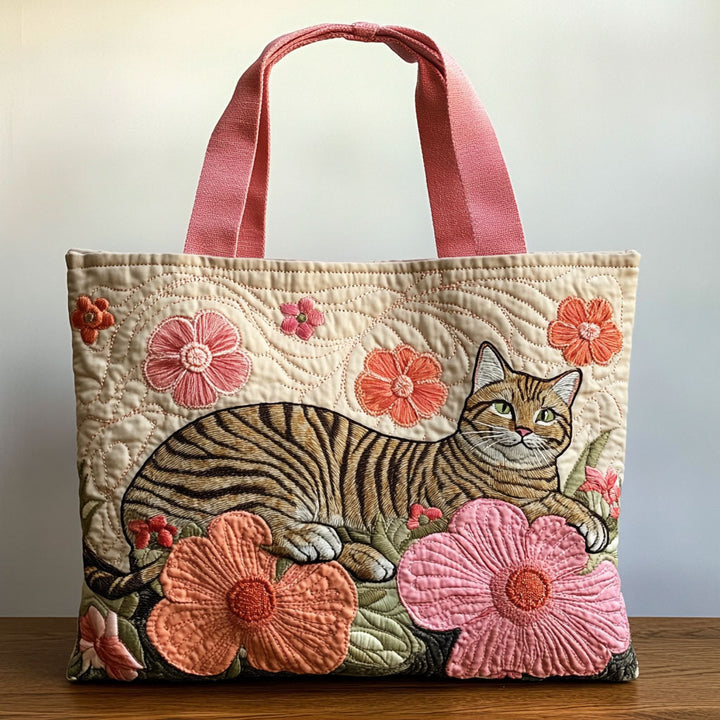 Chat tigré parmi les fleurs – Sac fourre-tout matelassé
