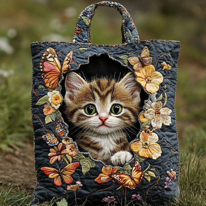 Chaton tigré aux fleurs sauvages – Sac fourre-tout matelassé