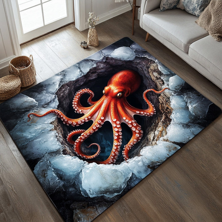 Pieuvre rouge dans la glace – Tapis