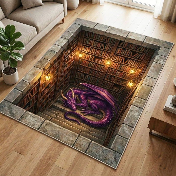 Dragon violet dans la bibliothèque souterraine – Tapis