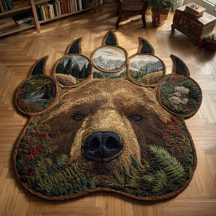 Visage d’ours et paysages – Tapis de forme originale