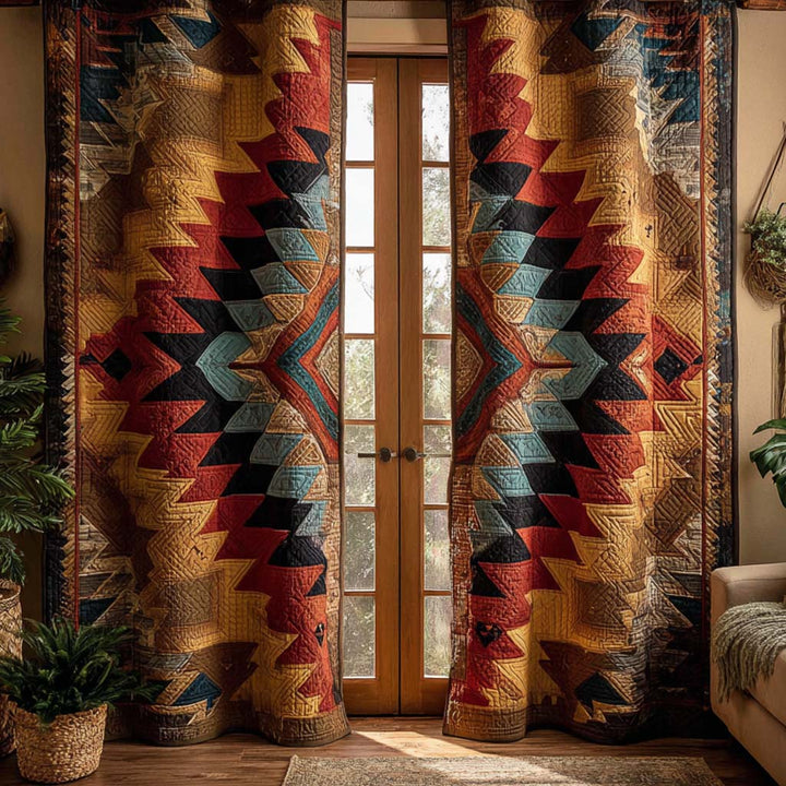 Chevrons tribaux couleur grès – Rideaux matelassés