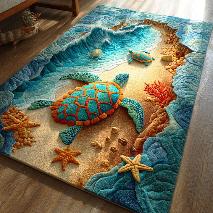 Tortue de mer et coraux en relief – Tapis