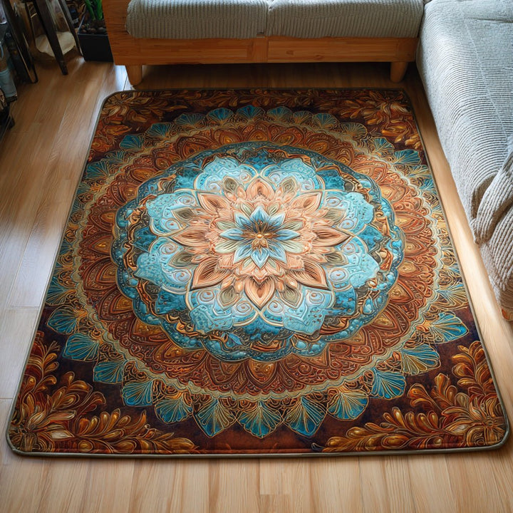 Mandala turquoise et pêche – Tapis