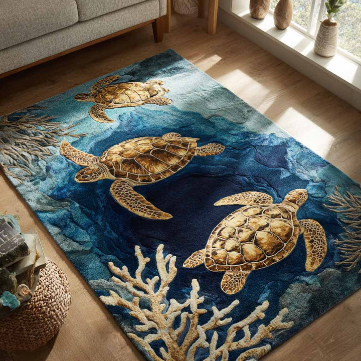 Tortues de mer dans le bleu profond – Tapis