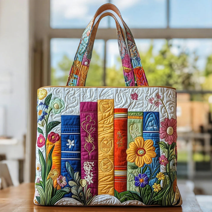 Livres et fleurs printanières – Sac fourre-tout matelassé