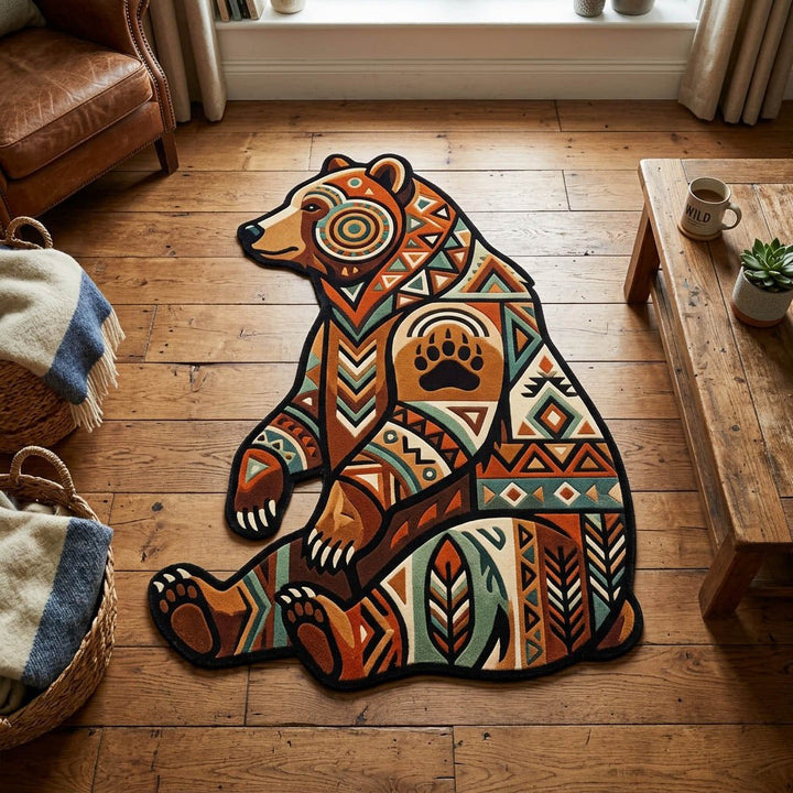 Ours debout aux motifs du Sud-Ouest – Tapis de forme originale
