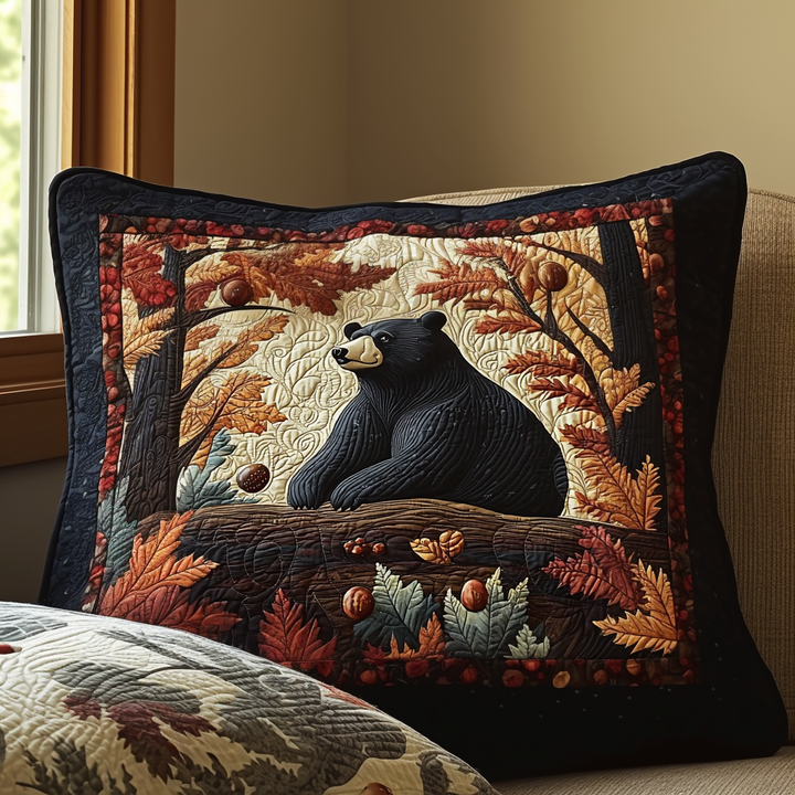 Ours noir d’automne vintage – Taie d’oreiller matelassée