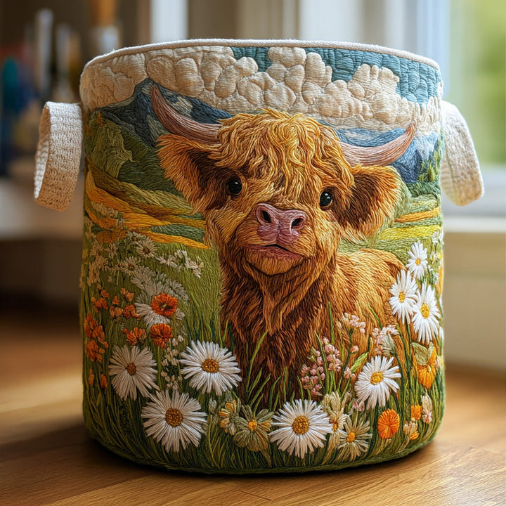 Vache Highland dans les marguerites – Panier à linge matelassé