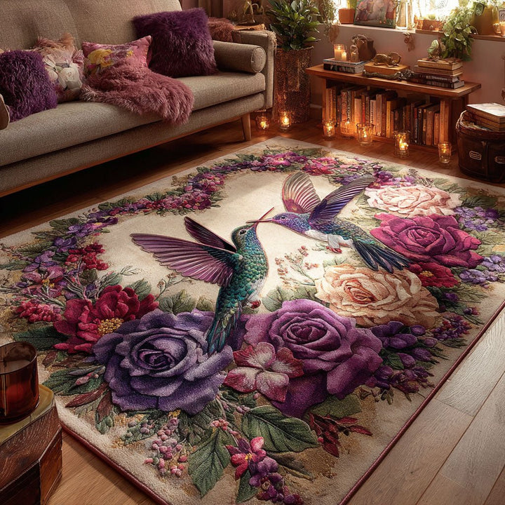 Colibris et roses violettes – Tapis