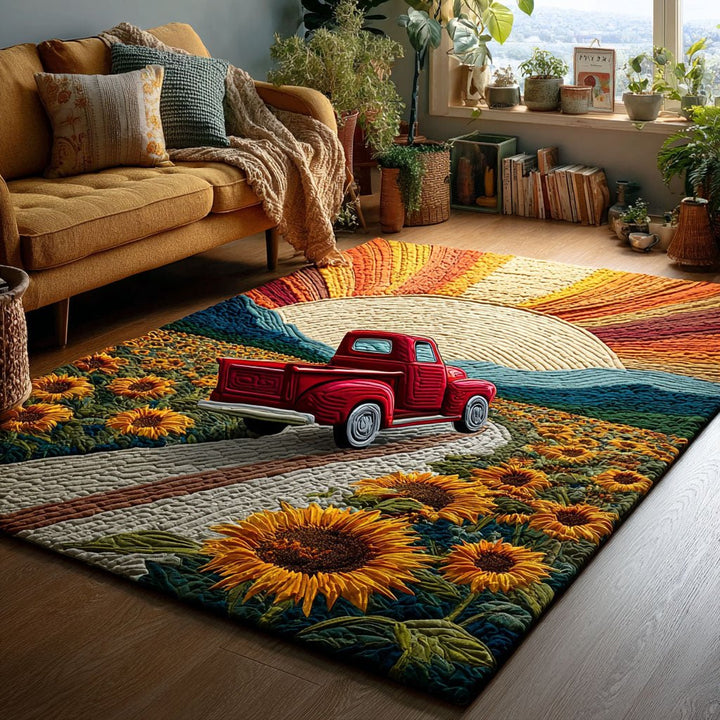 Camion rouge dans les tournesols – Tapis