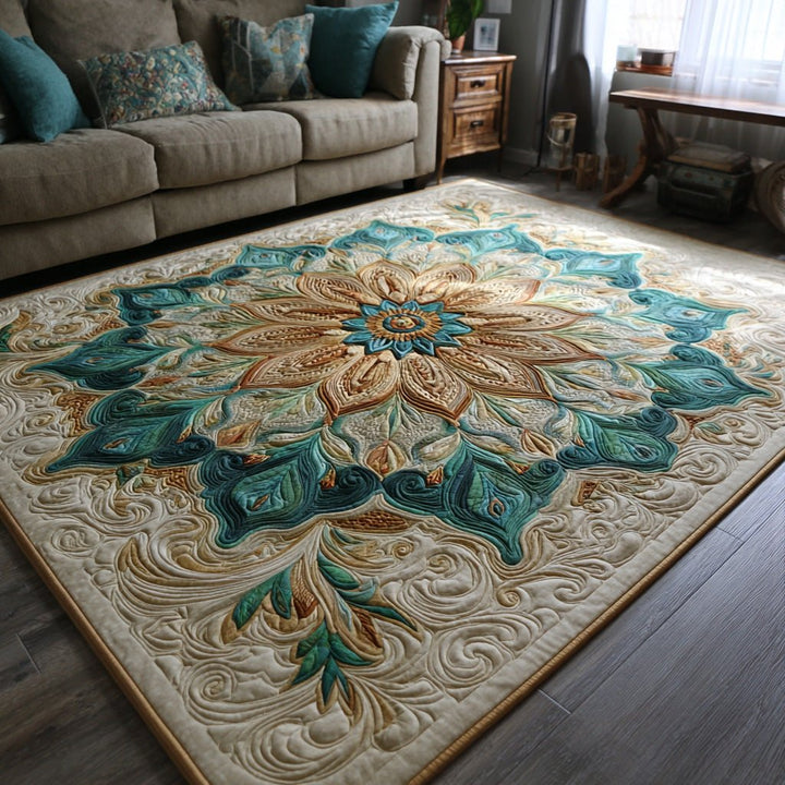 Mandala turquoise et doré – Tapis