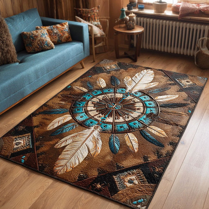 Plumes et médaillon turquoise – Tapis
