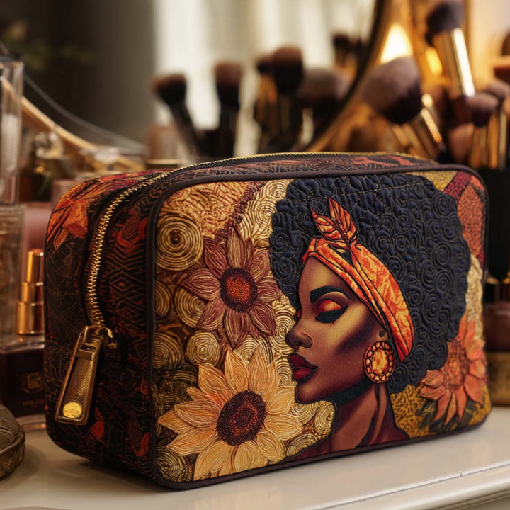 Femme au turban et fleurs – Trousse de maquillage matelassée