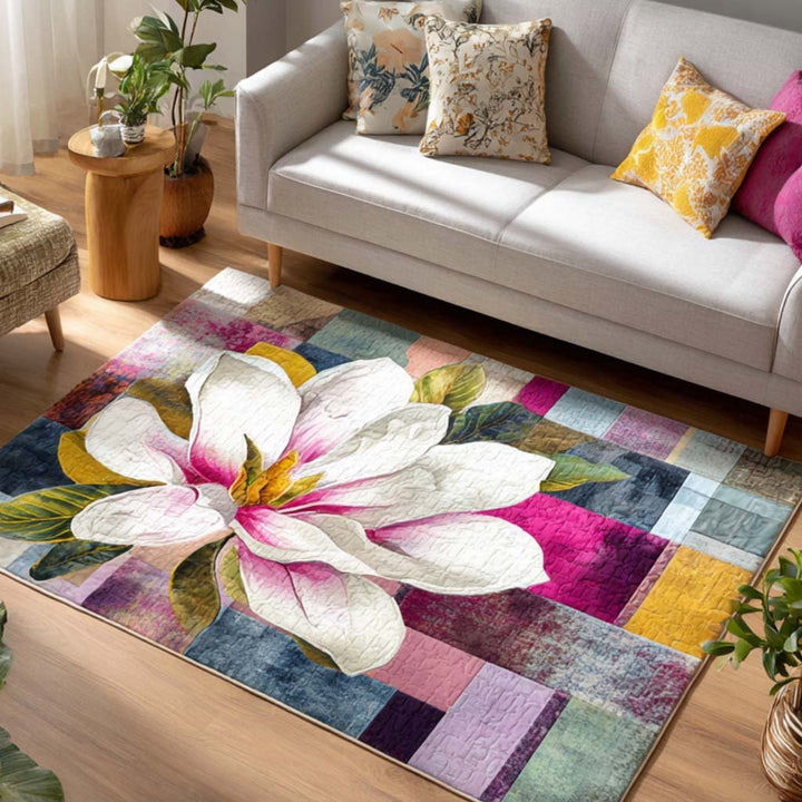 Magnolia rose sur carreaux – Tapis
