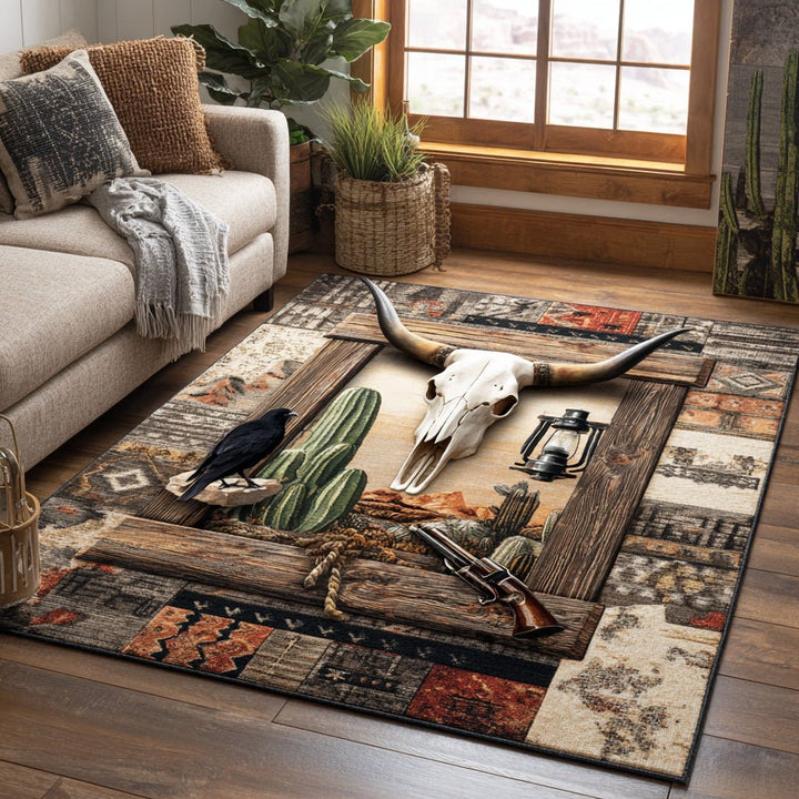Crâne de longhorn et cactus du désert – Tapis