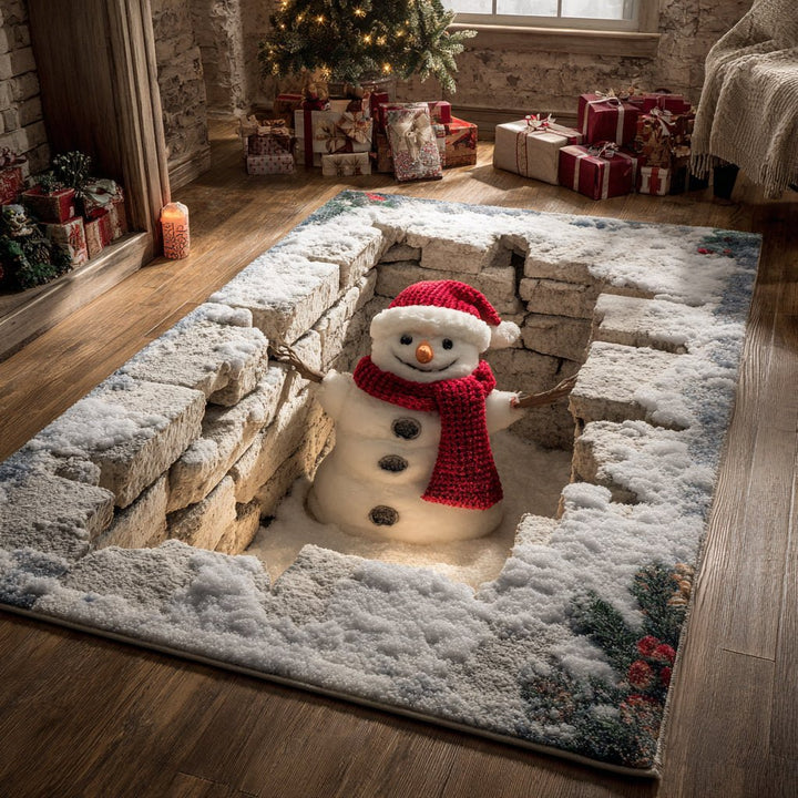 Bonhomme de neige dans la tranchée enneigée – Tapis