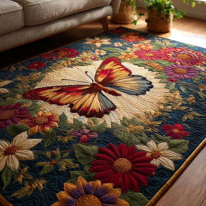 Papillon orangé et fleurs – Tapis