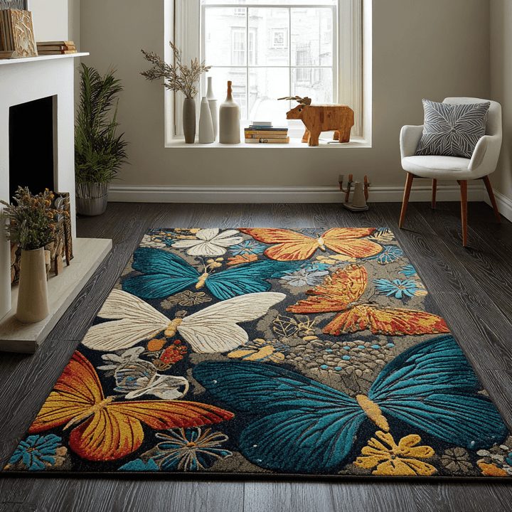 Papillons et fleurs pastel – Tapis