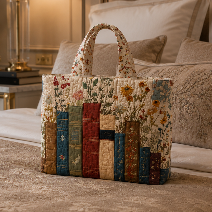 Livres et fleurs des champs – Sac fourre-tout matelassé