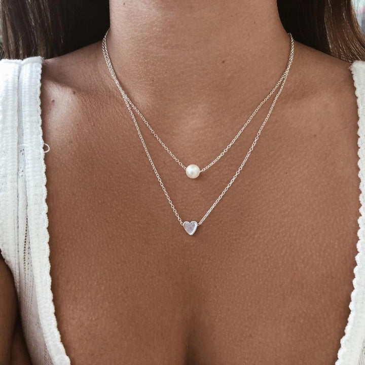 Collier avec Cœur en Argent et Perles