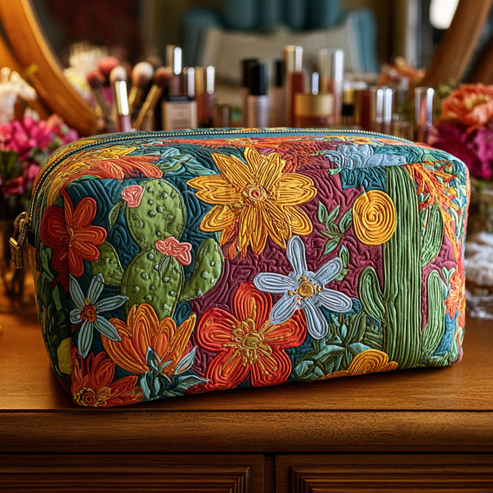 Cactus et fleurs festives – Trousse de maquillage matelassée