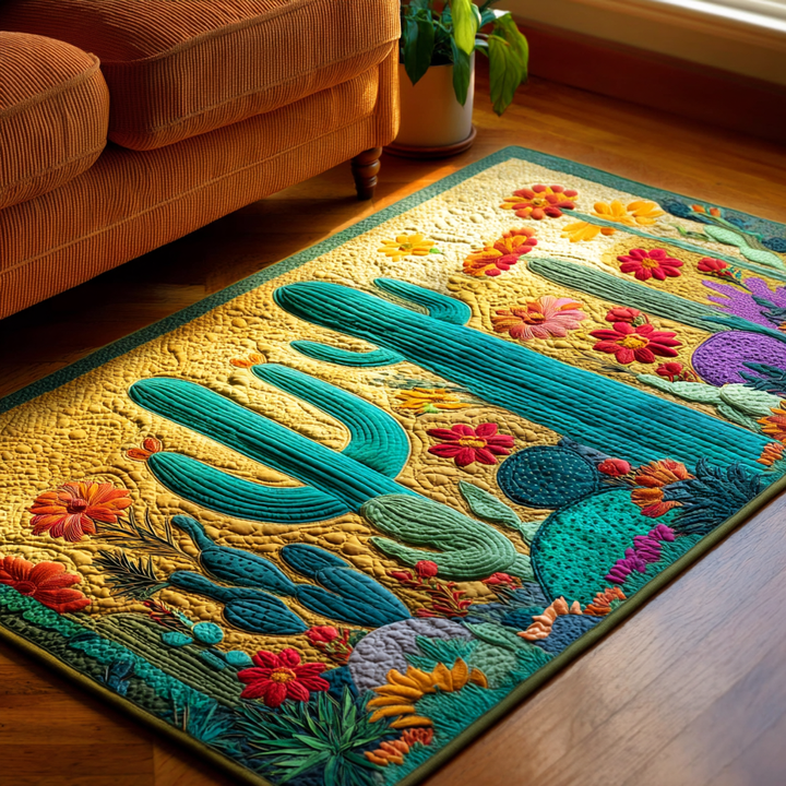 Cactus et fleurs sur fond jaune – Tapis
