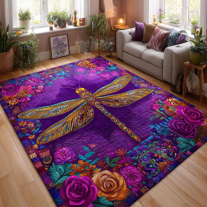 Libellule dorée sur fond violet – Tapis