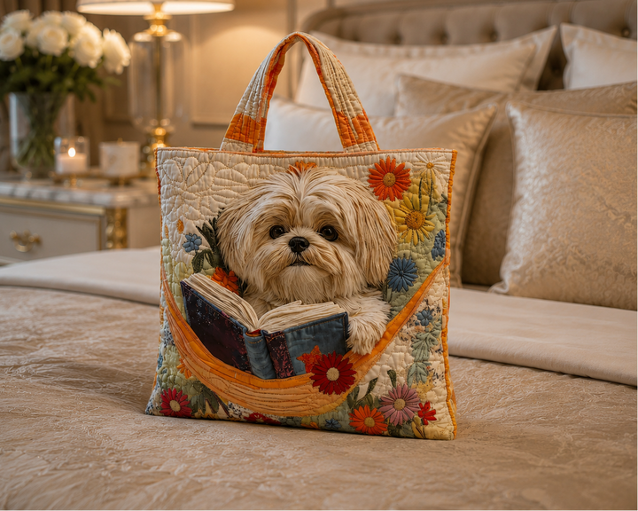 Shih Tzu, livres et fleurs – Sac fourre-tout matelassé