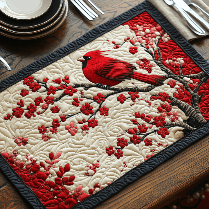 Cardinal et fleurs de cerisier – Napperons matelassés