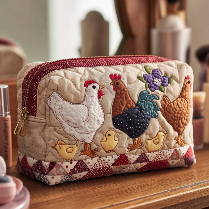 Poules et poussins – Trousse de maquillage matelassée