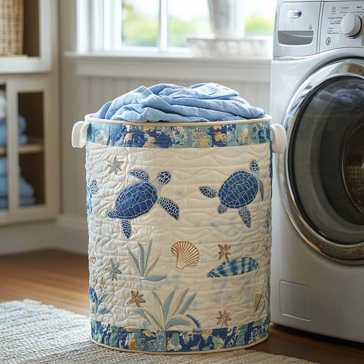 Tortues et coquillages – Panier à linge matelassé