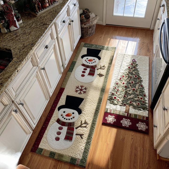 Bonhomme de neige et sapin du chalet – Tapis de cuisine