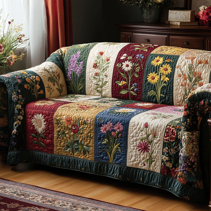 Jardin de fleurs en patchwork – Housse de canapé matelassée
