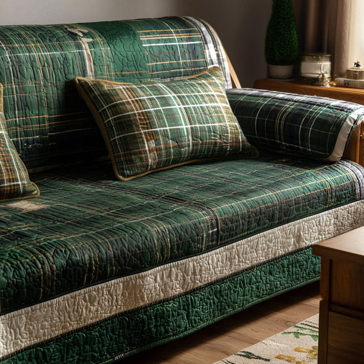 Tartan vert forêt – Housse de canapé matelassée