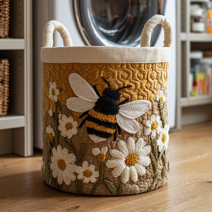 Abeille et marguerites – Panier à linge matelassé