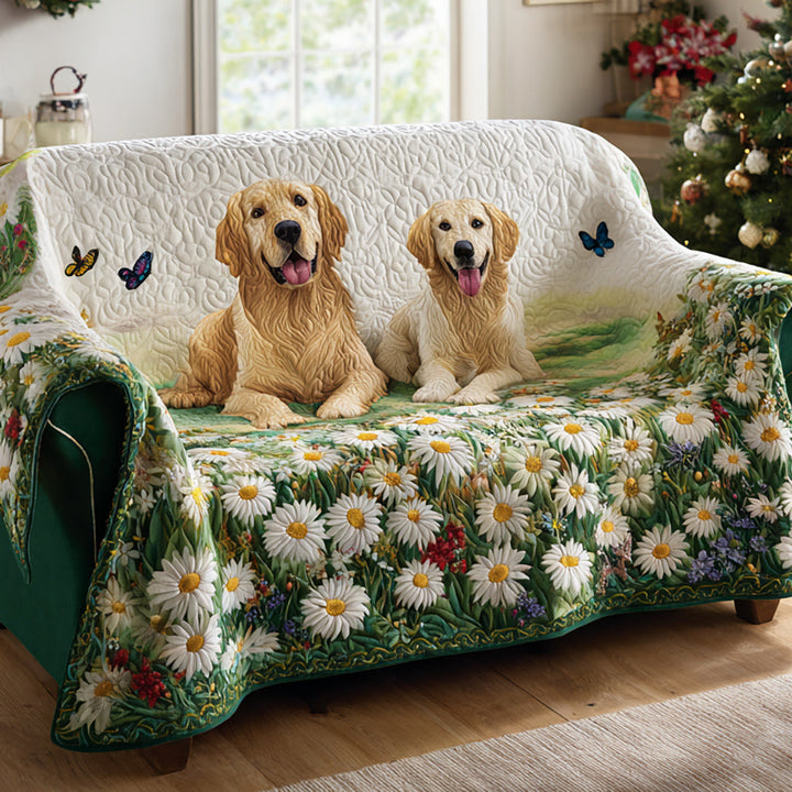 Golden retrievers dans les marguerites – Housse de canapé matelassée