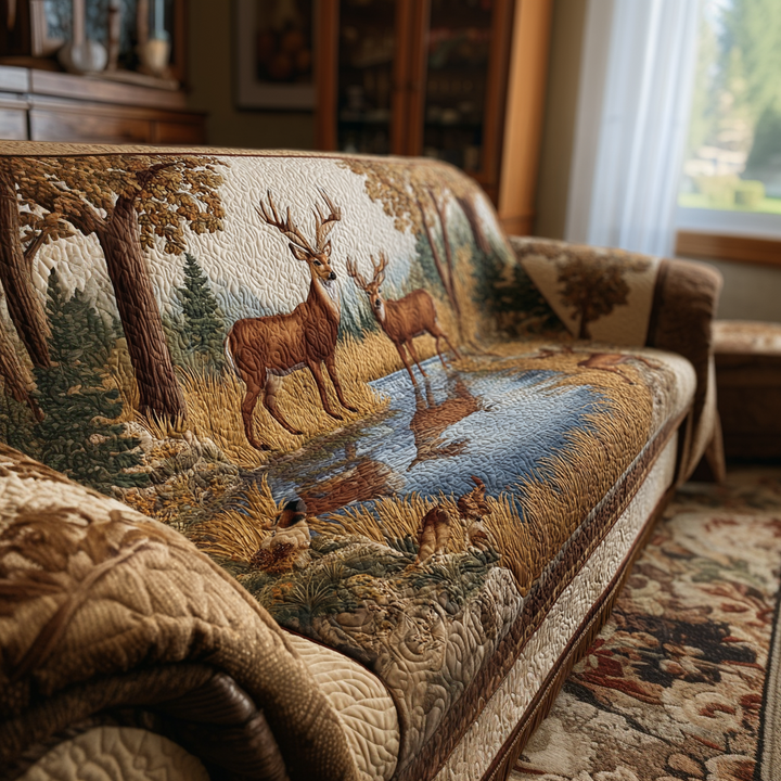 Cerfs au bord de l’eau – Housse de canapé matelassée
