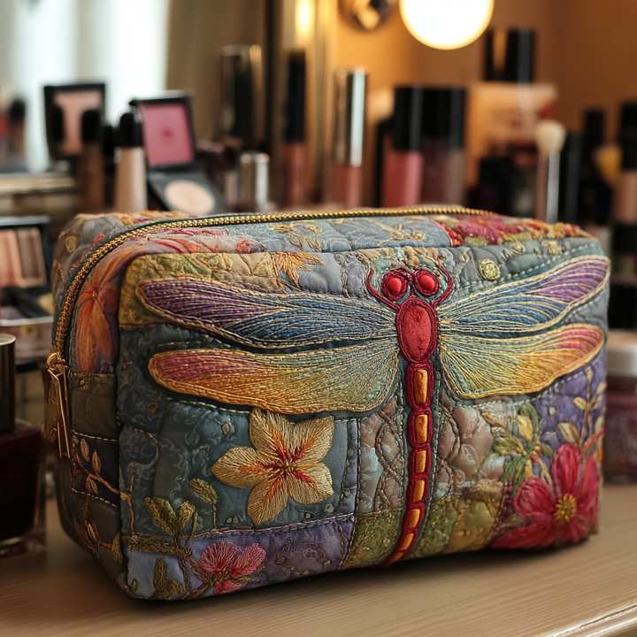 Libellule de la prairie – Trousse de maquillage matelassée