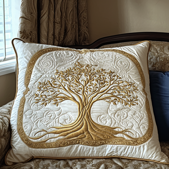 Arbre de vie doré – Taie d’oreiller matelassée