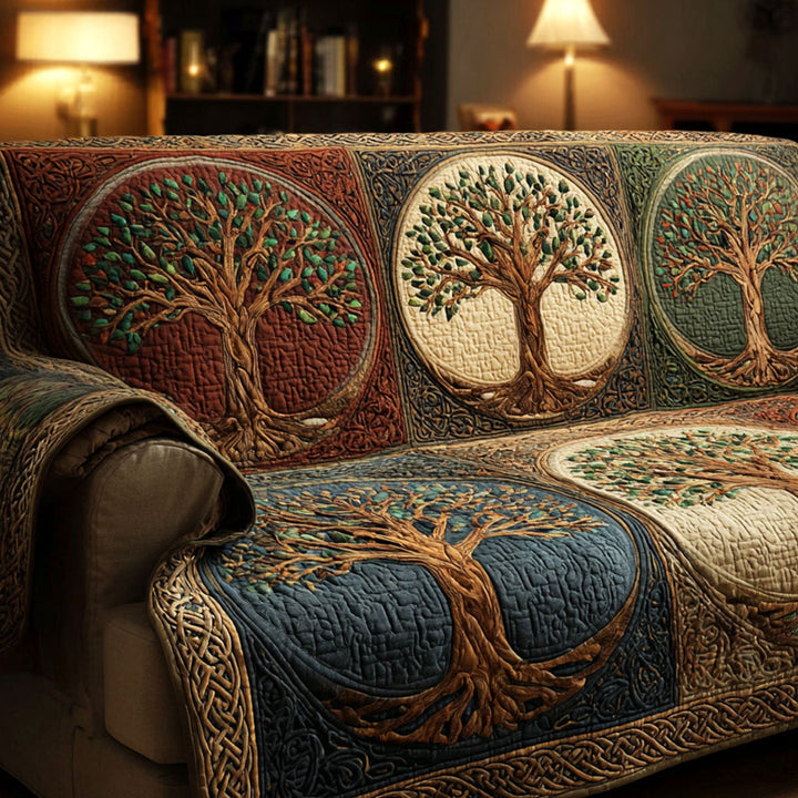 Médaillons d’arbres de vie – Housse de canapé matelassée
