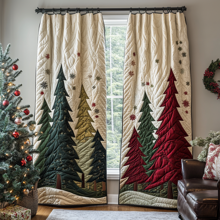 Sapins de Noël rouges et verts – Rideaux matelassés