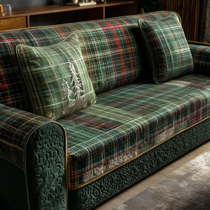 Tartan vert et rouge des fêtes – Housse de canapé matelassée