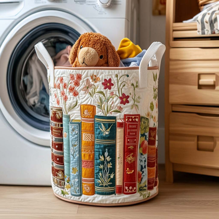 Livres anciens et fleurs – Panier à linge matelassé