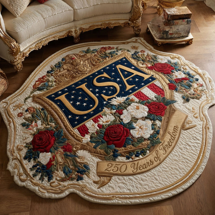 Écusson étoilé et roses – Tapis de forme originale